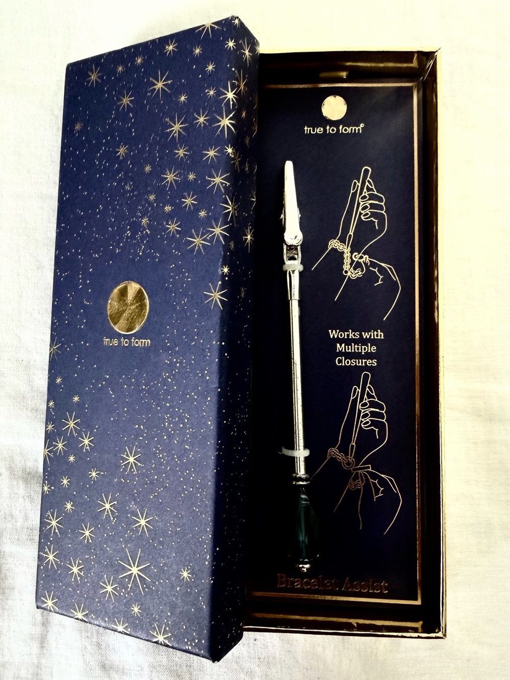 True to Form Bracelet Assist in Navy & Gold Gift Box